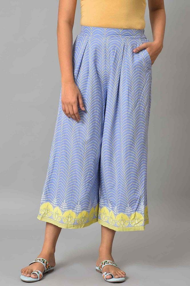 pale iris blue floral printed culottes