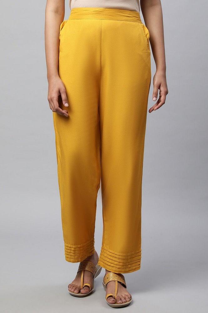 yellow narrow palazzo with pleats