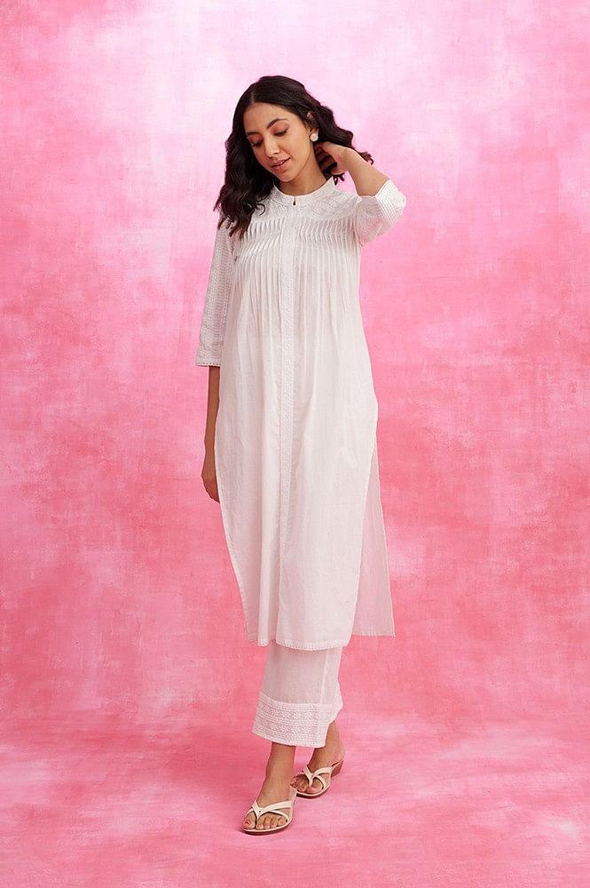 white schiffli kurta and palazzo set