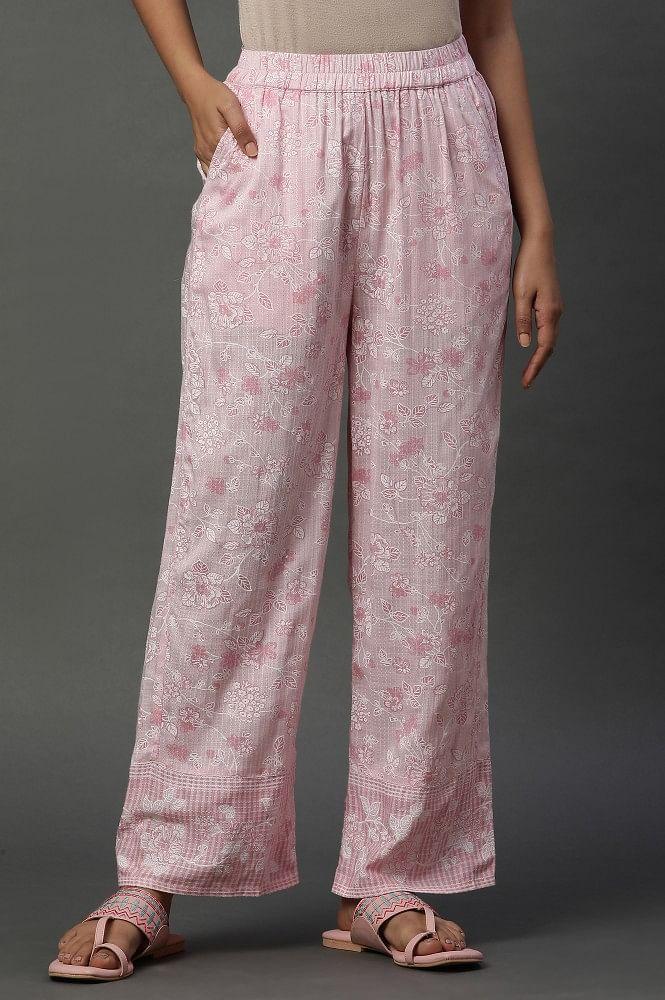 pink floral printed narrow palazzos