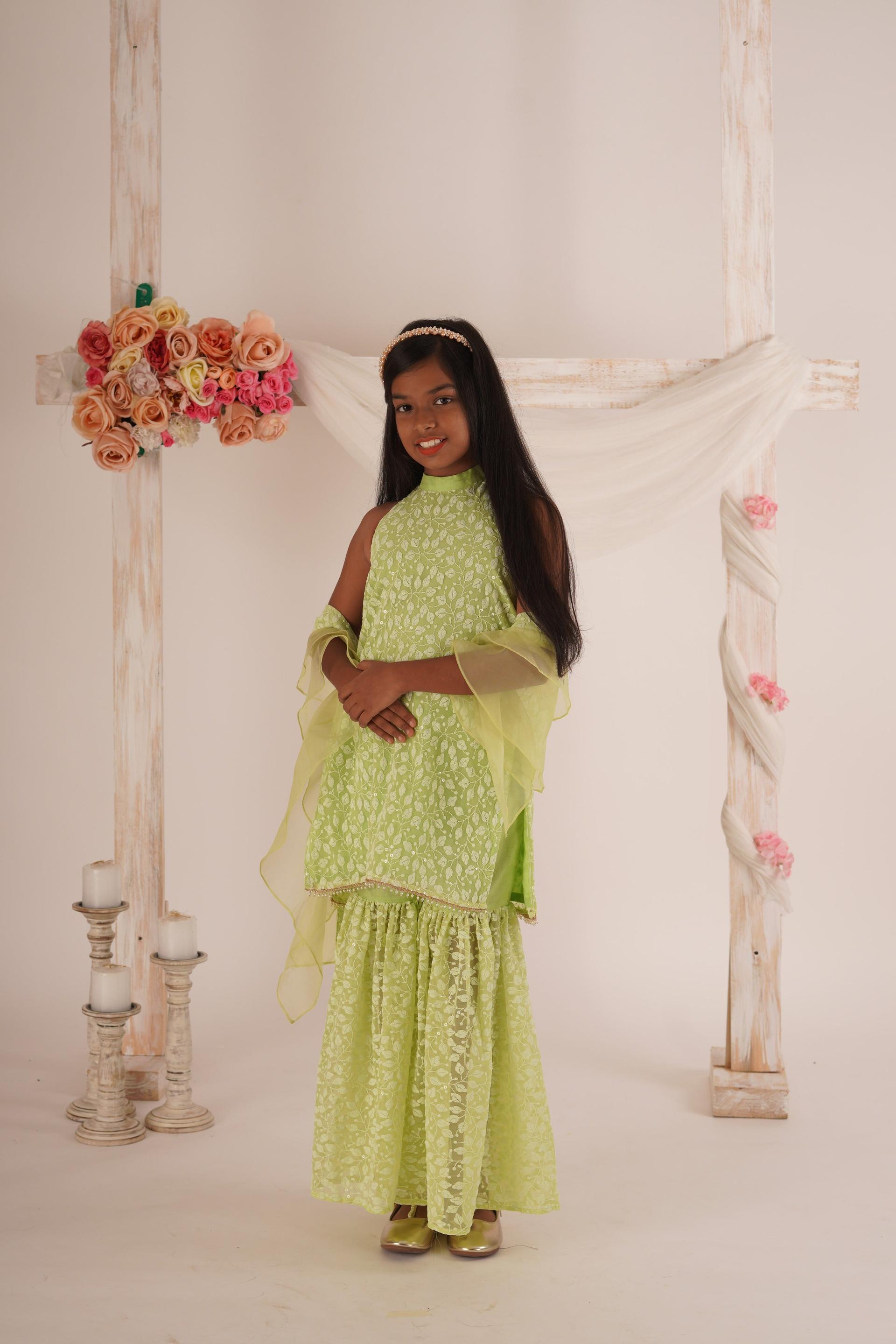 anna- kurta, sharara and dupatta set- pista green