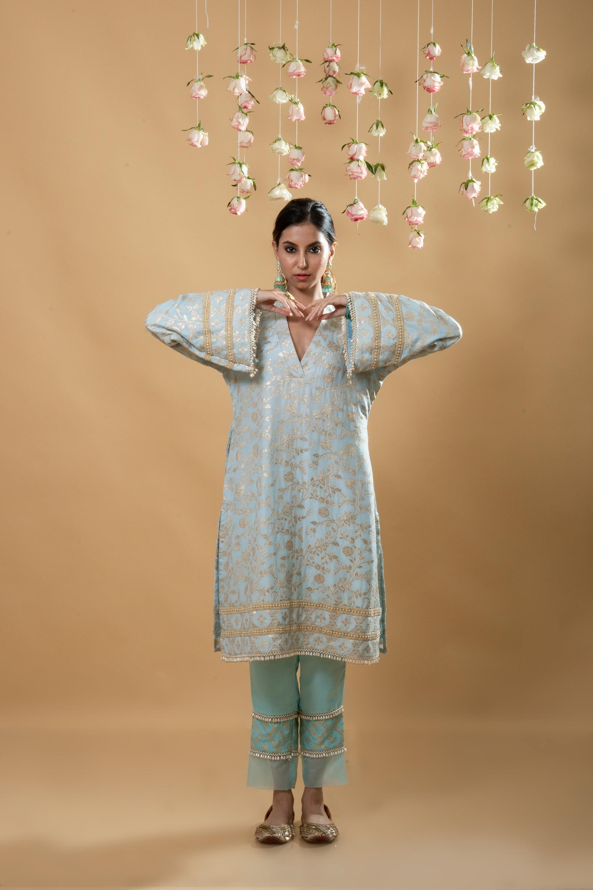 meena pakistani kurta set - powder blue