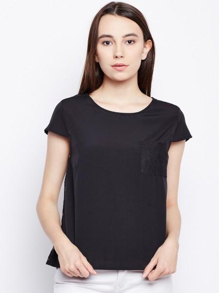 casual regular sleeves solid women black top