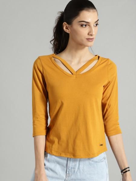 casual regular sleeves solid women yellow top