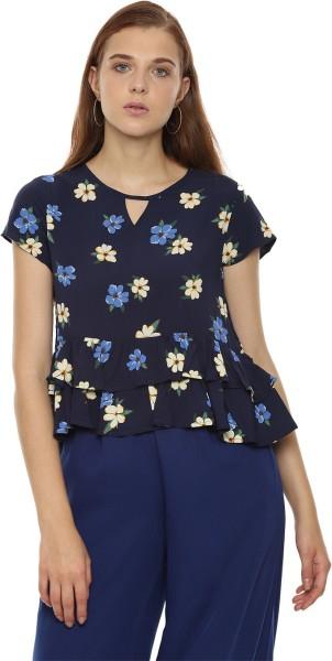 casual regular sleeves printed women blue top