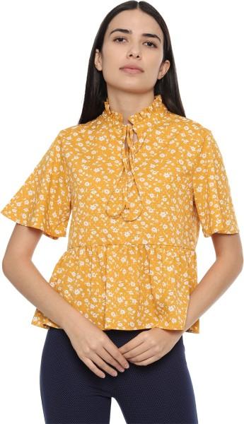 casual regular sleeves floral print women yellow top