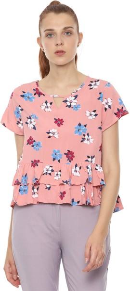 casual regular sleeves floral print women pink top