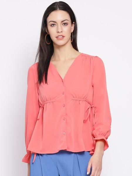 casual regular sleeves solid women pink top