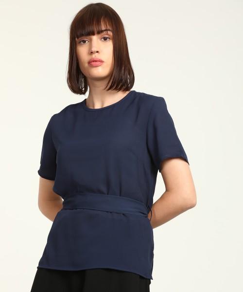 casual regular sleeves solid women dark blue top