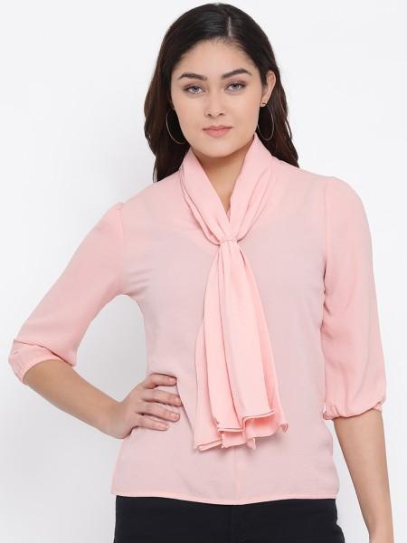 casual regular sleeves solid women pink top