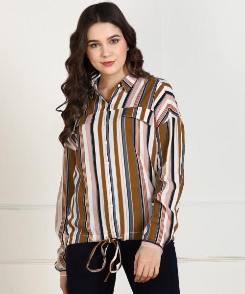 women regular fit striped spread collar casual shirt