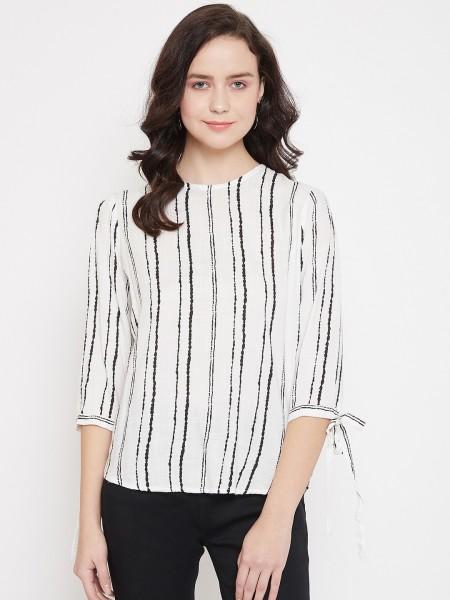 casual regular sleeves striped women white top