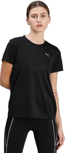 run fav ss tee women solid round neck polyester black t-shirt