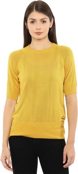 casual regular sleeves solid women yellow top