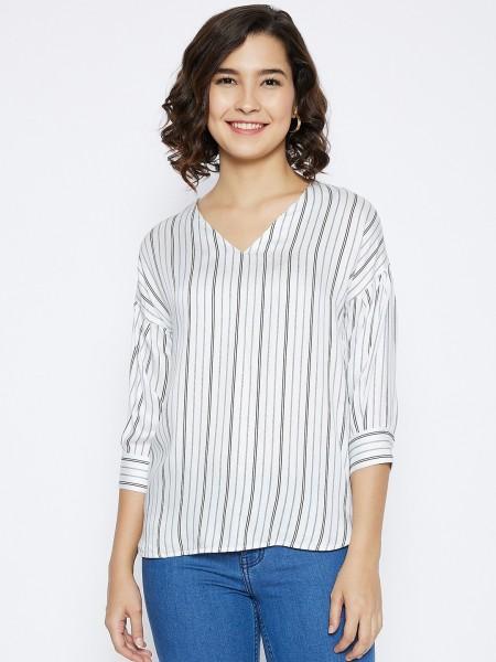 casual regular sleeves striped women white top