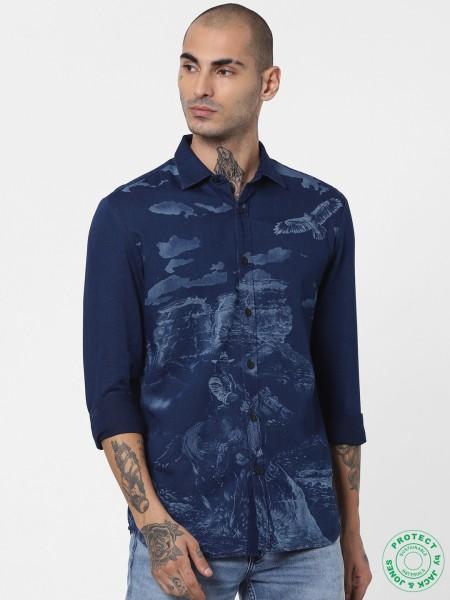 men regular fit graphic print casual shirt