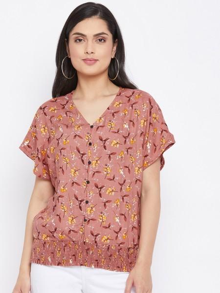 casual regular sleeves printed women orange top