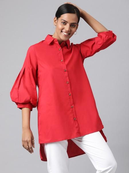 casual regular sleeves solid women red top