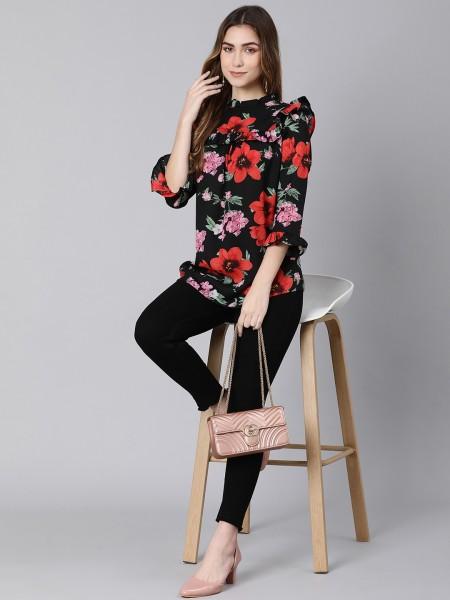 casual bell sleeves floral print women multicolor top