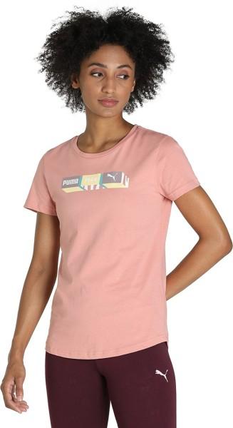 box logos graphic tee women graphic print round neck cotton blend pink t-shirt