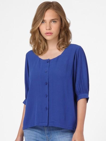 casual regular sleeves solid women blue top