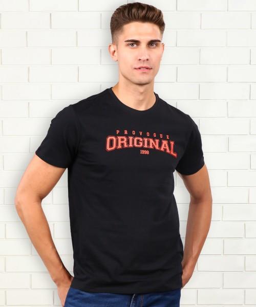 men typography round neck cotton blend black t-shirt