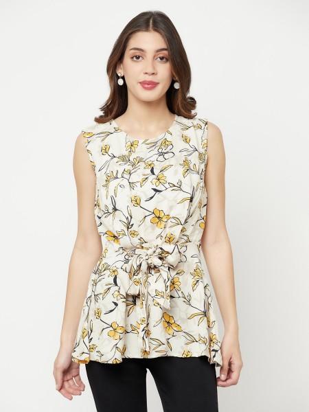 casual regular sleeves printed women yellow top