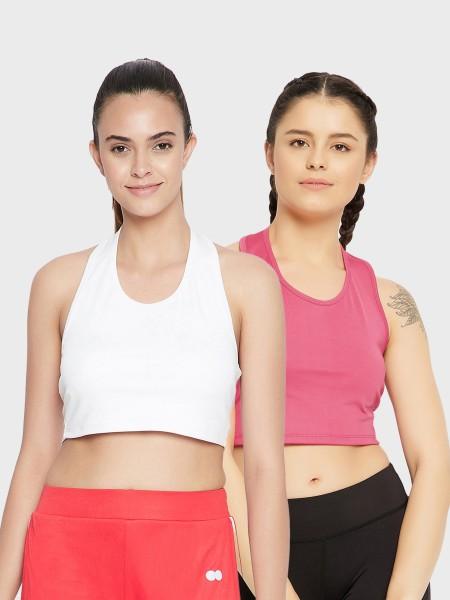 pack of 2 casual sleeveless solid women white, pink top