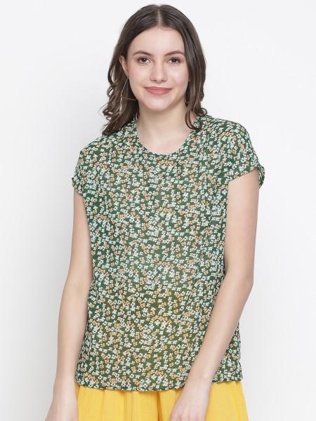 casual regular sleeves floral print women green top