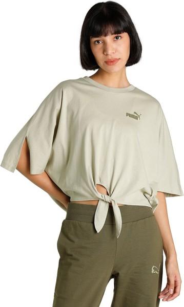 ess knot detail crop tee women solid round neck cotton blend green t-shirt