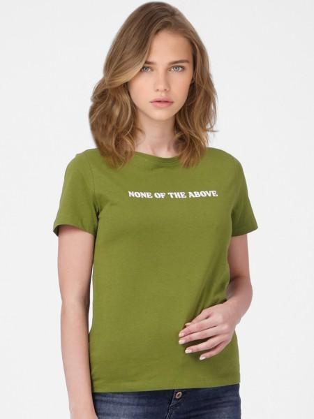 women printed round neck pure cotton green t-shirt