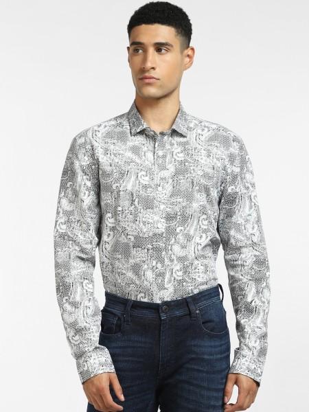 men regular fit printed spread collar casual shirt