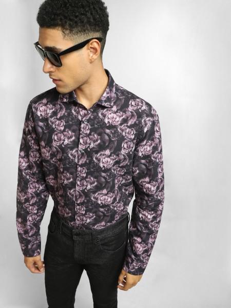 men regular fit printed spread collar casual shirt