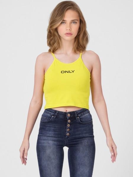 casual noodle straps printed women yellow top