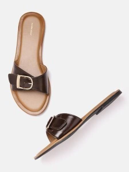 women flats sandal  (brown , 8)