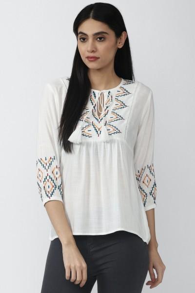 casual regular sleeves embroidered women white top