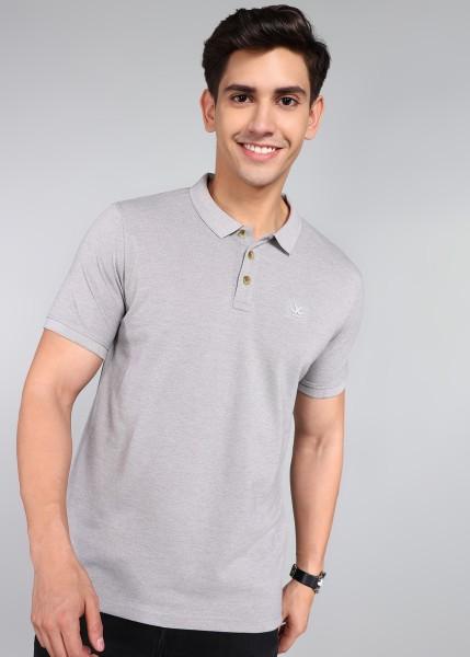 men solid polo neck pure cotton grey t-shirt