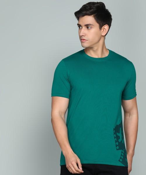 men printed crew neck cotton blend dark green t-shirt