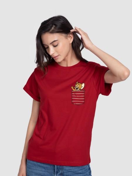 women printed round neck pure cotton red t-shirt