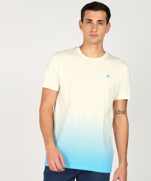 men printed round neck cotton blend white t-shirt