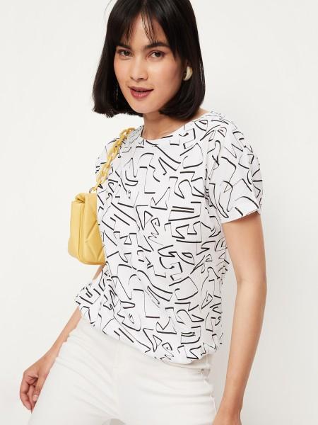 women graphic print round neck pure cotton white t-shirt