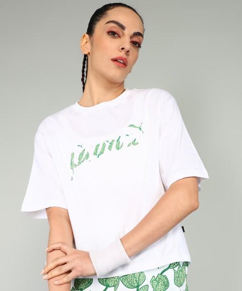 women printed crew neck pure cotton white t-shirt