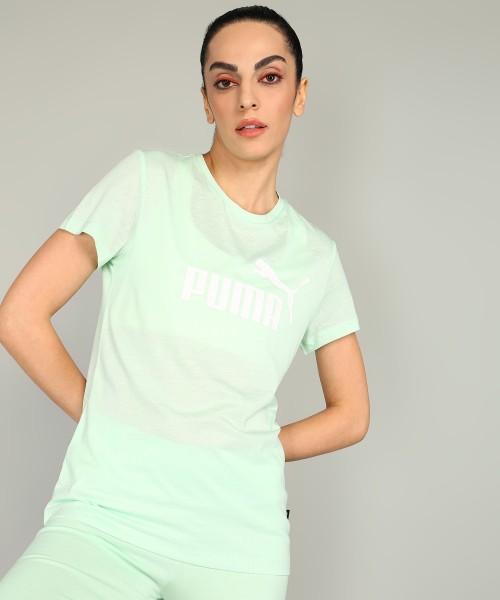 women solid crew neck polyester green t-shirt