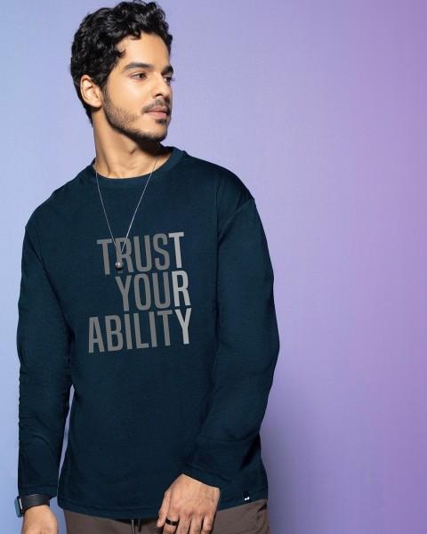 trust your ability men printed round neck pure cotton dark blue t-shirt