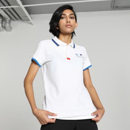 bmw mms women solid polo neck cotton blend white t-shirt