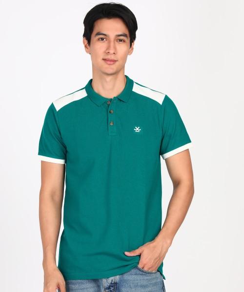 men solid polo neck cotton blend dark green t-shirt