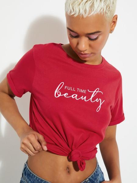 urb_n women typography round neck pure cotton red t-shirt