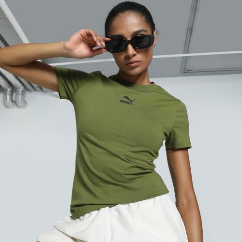 women solid crew neck cotton blend green t-shirt