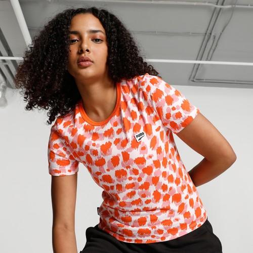 downtown slim tee women animal print crew neck cotton blend orange t-shirt