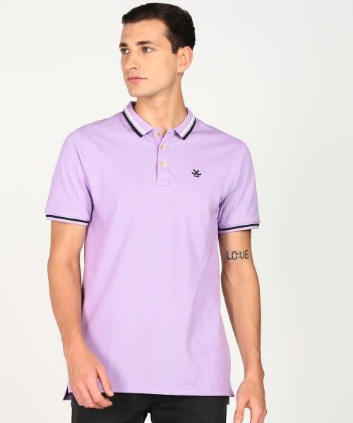 men solid polo neck cotton blend purple t-shirt